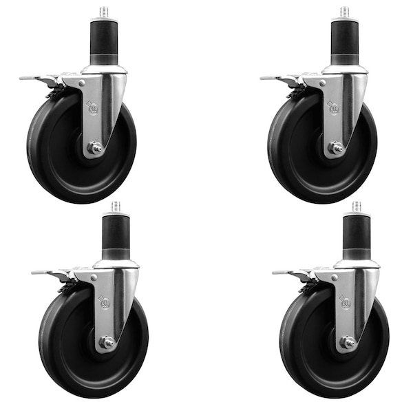 5'' Phenolic Swivel 1-5/8'' Expanding Stem Caster Set Total Lock Brake, 4PK